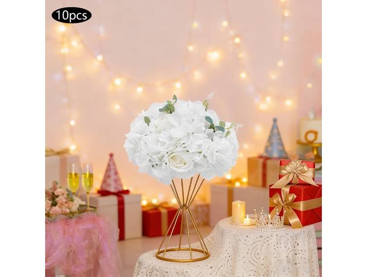 Bouquet de fleurs artificielles, 10 pièces de roses et hortensias en soie blanche 40x40x20cm, décoration artisanale pour mariage et fête, arrangement de bouquets de fleurs artificielles, fleurs