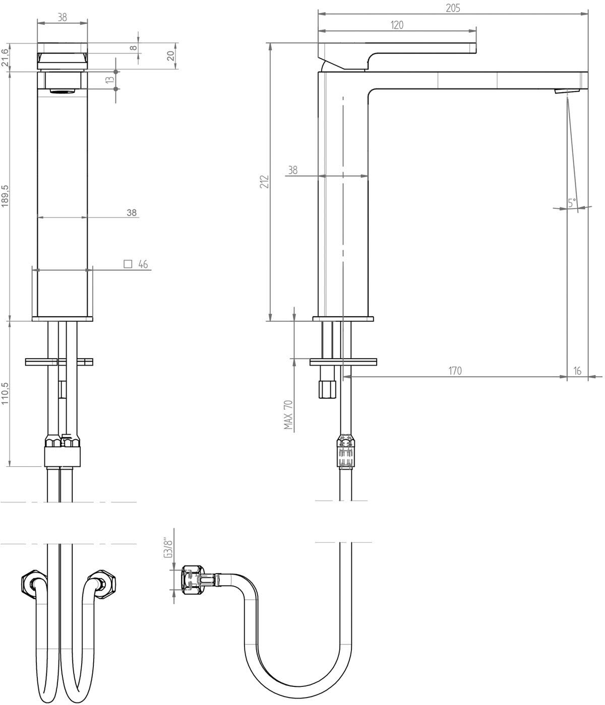 ALLUVION Mercur Waschtisch-Einhebelmischer XL ohne Ablaufventil, Badarmaturen, AL100346C11, matt schwarz