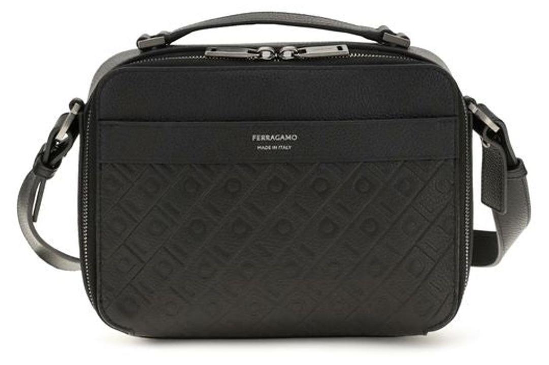 Ferragamo Black Calf Leather Bos Taurus Shoulder Bag