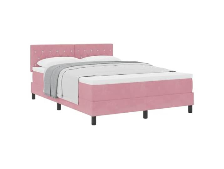 KTHLBRH Boxspringbett mit Matratze Rosa 140 x 190 cm aus Samt Technisches Holz, Kopfteil in zwei Höhen verstellbar, Rahmen mit festen Latten, Kunstleder, Verwendung im Innenbereich