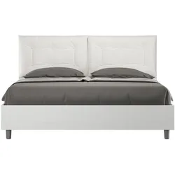 Doppelbett mit Stauraum, Doppellift, 160x200 cm, weißes Eschenholz, weiße Kunstlederkissen, Egos Annalisa