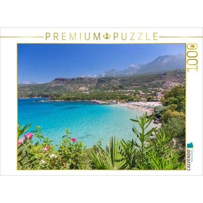 CALVENDO Puzzle Küstenromanze in Stoupa zu Füßen des Taigeto-Gebirges | 1000 Teile Lege-Größe 64x48cm Foto-Puzzle für glückliche Stunden
