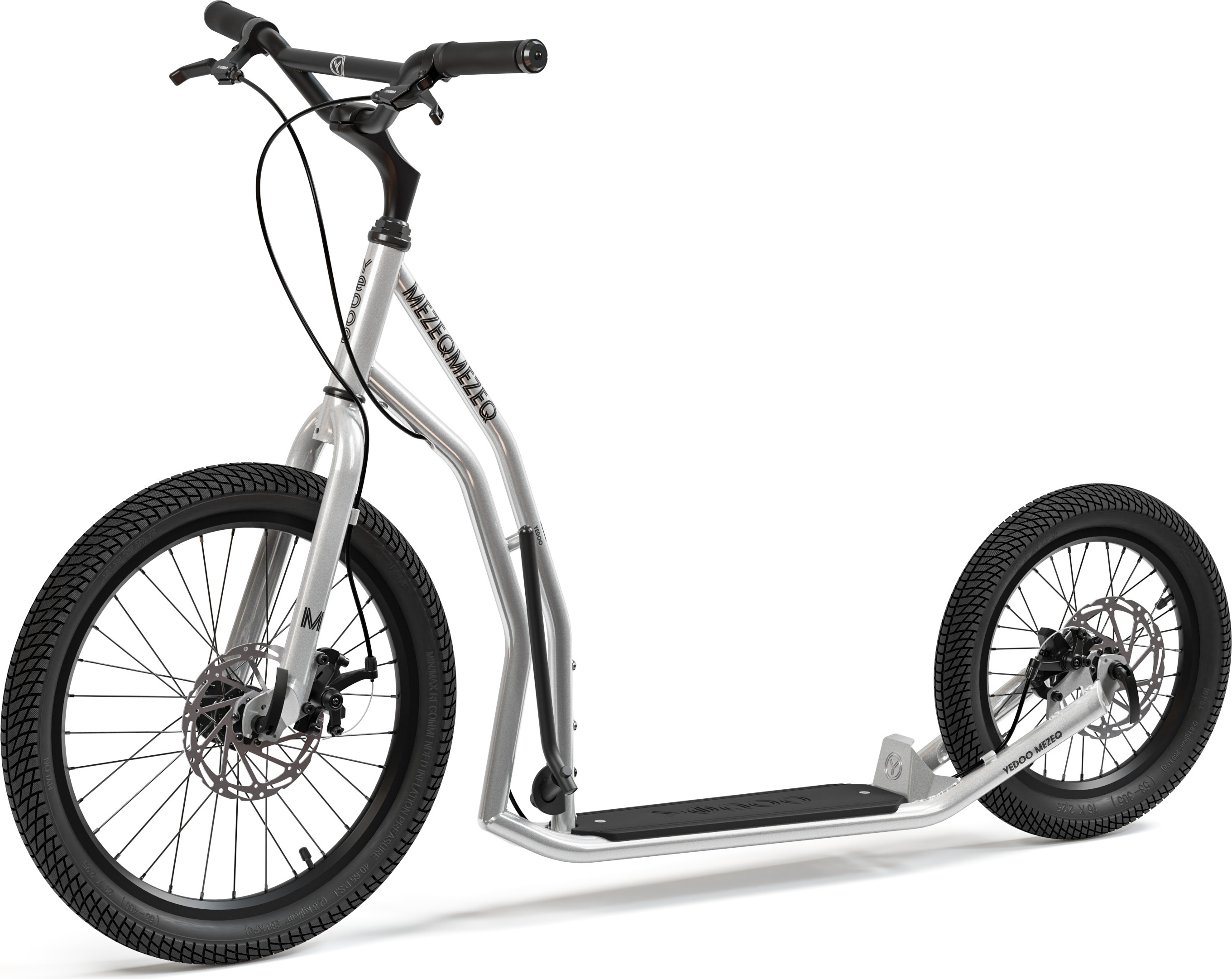 Yedoo Mezeq Roller Scooter Tretroller / Dogscooter - für Erwachsene und Teenager, bis 150 kg, mit Luftreifen 20/16, Scheibenbremsen und verstellbarem Lenker Silber