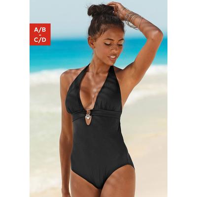Badeanzug S.OLIVER "Tonia", Damen, Gr. 42, Cup A/B, schwarz, Microfaser, Polyamid, unifarben, Badeanzüge Badeanzug, herausnehmbare Cups, im Nacken zu binden, im Rücken zu schließen