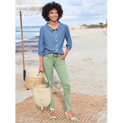 Hemdbluse HEINE, Damen, Gr. 38, blau (blau, bleached), 100% Lyocell, unifarben, Blusen Hemdbluse