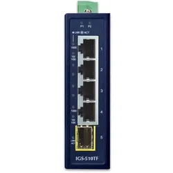 Planet Industrial 4-Port GE Switch + Port 100/1000X SFP (5 Ports), Netzwerk Switch, Blau