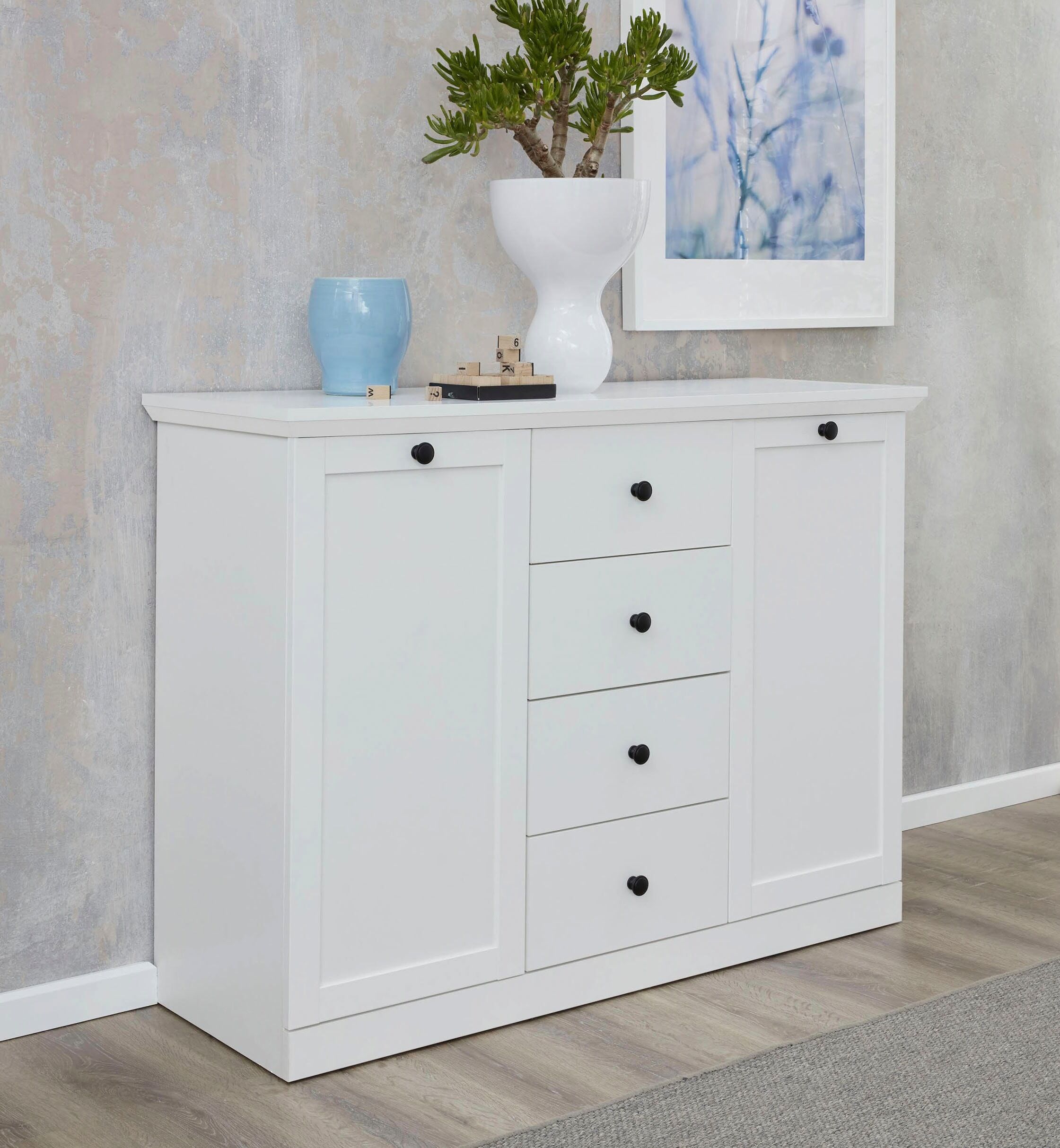 Sideboard HOME AFFAIRE "Örebro", weiss (weiß), Sideboards, Sideboard, Kommode, zeitloser Landhausstil, mit Vollauszug weiß Einheitsgröße