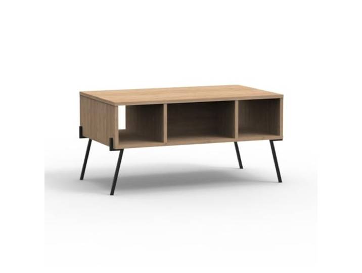 Table Basse 1 Porte 3 Niches et Pieds en Métal L100 cm - Evan