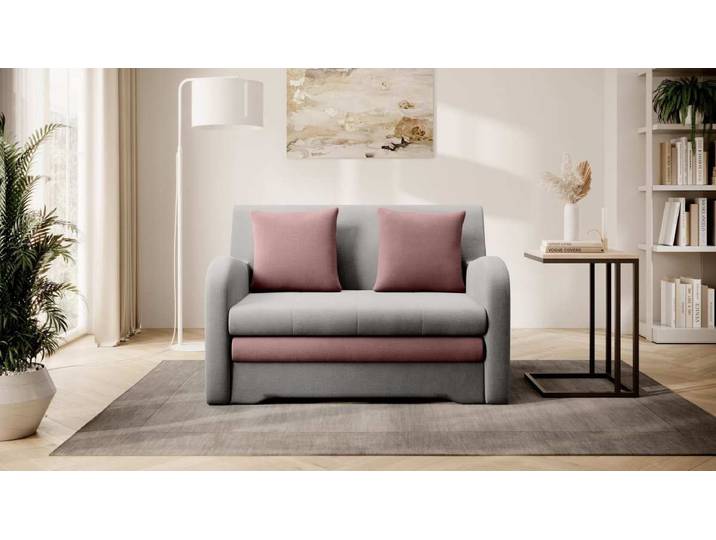 Designer Sofa Arian mit Schlaffunktion und Stauraum - Grau-Rosé - Luxusbetten24