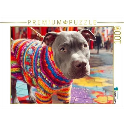 CALVENDO Puzzle Pit Bull im bunten Strick | 1000 Teile Lege-Größe 64x48cm Foto-Puzzle für glückliche Stunden, Sonstige von , Calvendo Puzzle