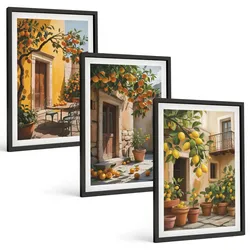 BILDER SET 3er Set - 40x60 cm Schwarzer Rahmen - Zitrusfrüchte, Hofpflanzen