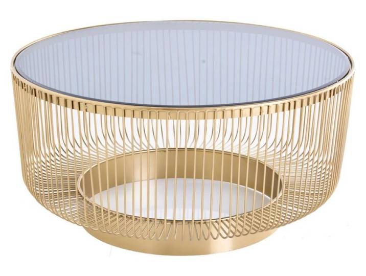 Table basse ronde LINEOR 79 cm dorée avec plateau en verre trempé