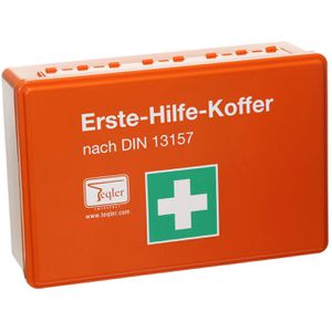 Teqler Verbandskasten Erste-Hilfe-Koffer, DIN 13157, für Betriebe & Zuhause, aus Kunststoff, orange