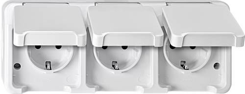 Schneider Electric 3fach Feuchtraum-Schalterprogramm Komplett Schutzkontakt-Steckdose mit Klappdeckel AQUASTAR Polarweiß