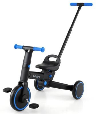 Costway 4-in-1 Foldable Toddler Tricycle with Push Handle with Adjustable Seat-Navy