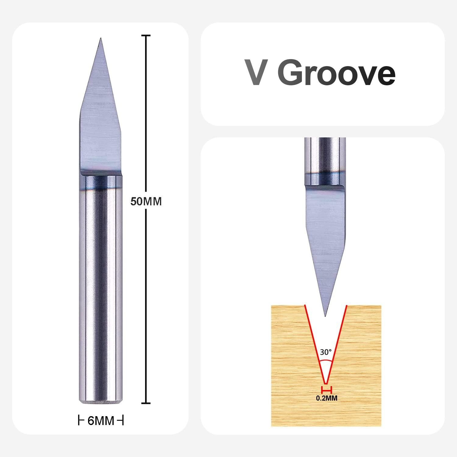 V-groef Frees met 30 Graden en 6mm Schacht