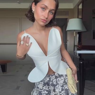 Daily Discovery Butterfly Backless V Neck Spaghetti Strap Crop Top For Women Summer Streetwear white l
