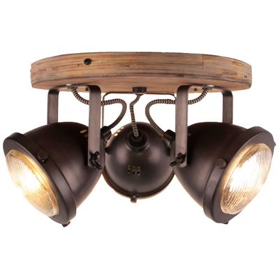 BRILLIANT Deckenstrahler "Carmen Wood", braun (burned steel, holz), 3, Ø 28cm H: 17,5cm, 1 Stk., Leuchten, Spotrondell 3flg burned steel/holz, Deckenstrahler