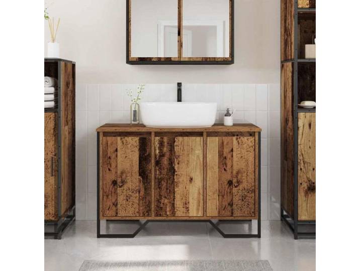 Meuble sous vasque - - 869180 - Bois recyclé massif - Finition patinée - Style campagne