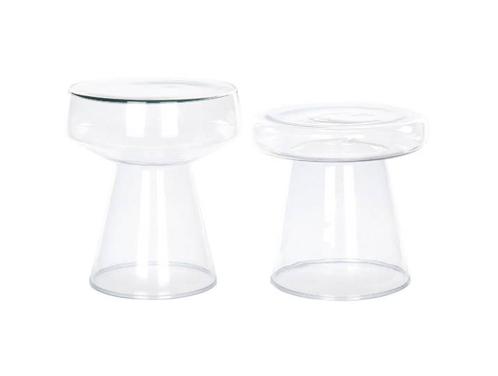 Beliani Beistelltisch 2er-Set Glas transparent rund Laguna/Caldera, Transparent, Rund, 37x43x37 cm, Wohnzimmer, Wohnzimmertische, Beistelltische