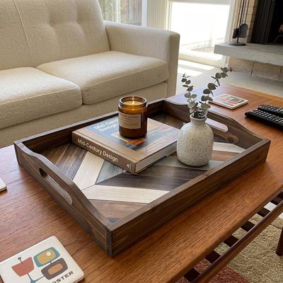 Dovelina Decorative Wooden Rectangular Serving Trays with Handles for Coffee Table (Set of 3)