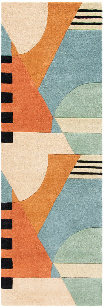Bloomsbury Market Aksharan Abstract Wool Hand Tufted Area Rug Gold Runner 69 x 183 cm