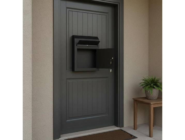 Boîte aux lettres encastrable pour porte, 304x150x405 mm, boîte de dépôt de courrier traversant la porte, 43 mm, en acier robuste, verrouillage à clé pour lettres, chèques, clés, maison, bureau, noir