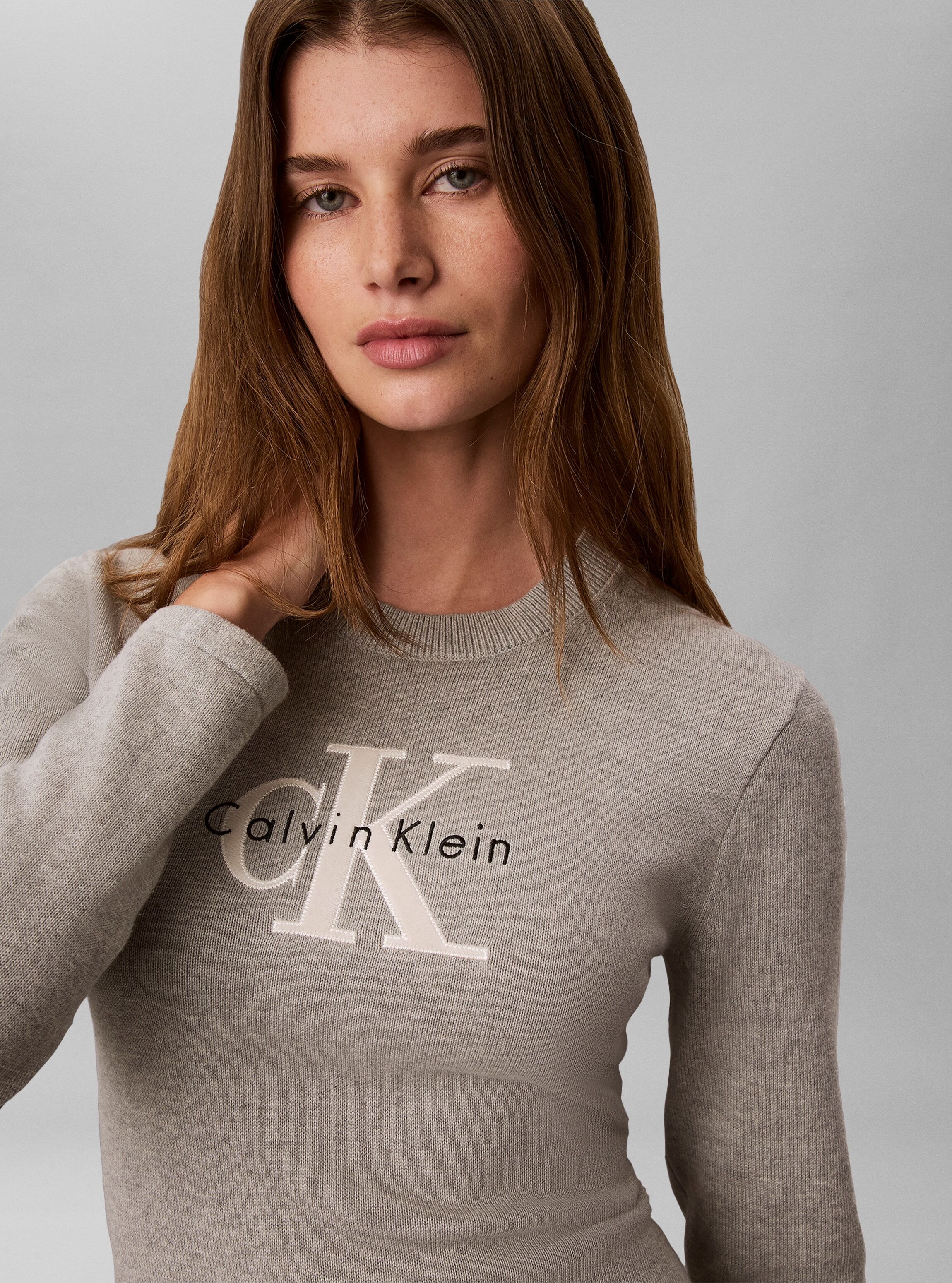 Minikleid CALVIN KLEIN JEANS "LOGO MINIDRESS", Damen, Gr. XXL, N-Gr, beige (b10 grau heather), Web, Obermaterial: 100% Baumwolle, unifarben, regular fit mini, Rundhals, eingesetzt gerader Abschluss, Kleider Minikleid, Regular fit, Logoschriftzug b10 grau 