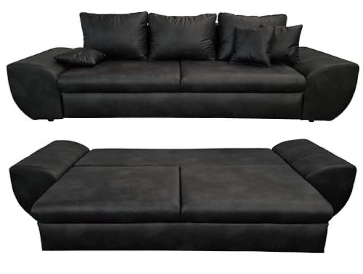 luma-Home 18010/ Vintage Big Sofa mit Schlaffunktion & Bettkasten, Schwarz