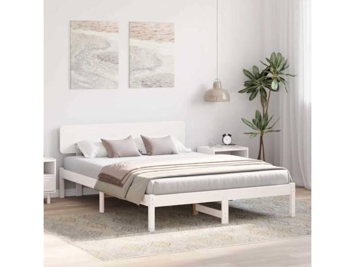 KTHLBRH Bettgestell, weiß, 160 x 200 cm, Kiefer massiv Minimalistisches Design, klare Linien, geeignet für zeitgenössische und klassische Stile, robuste Basis