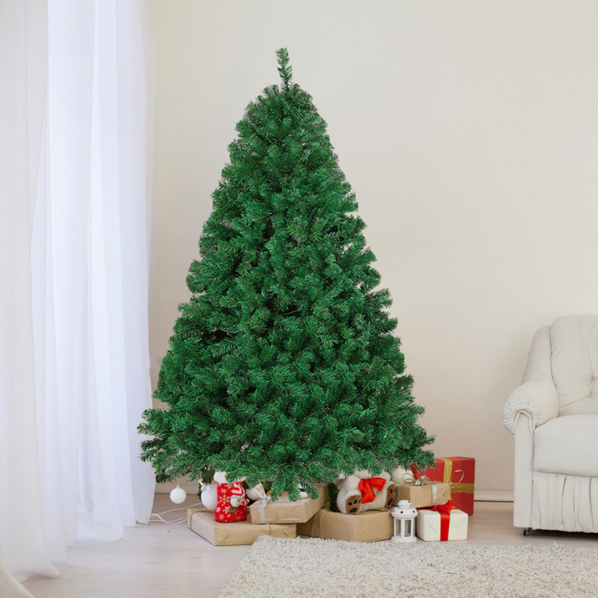 120cm Kunstkerstboom - Realistische Groene PVC Kerstboom met Kunststof Standaard - Zonder Verlichting