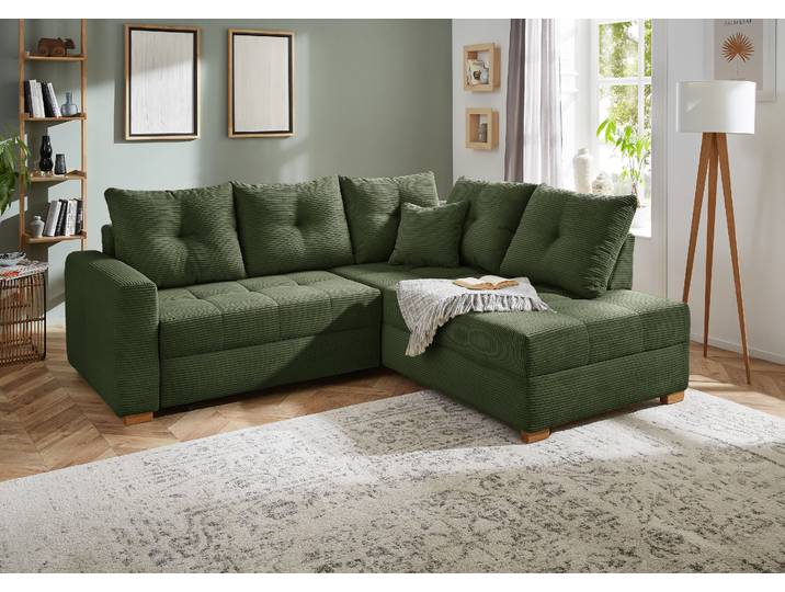 Ecksofa JOCKENHÖFER GRUPPE Heidelberg L-Form, B: 228 cm , grün, B:228cm T:99cm, Korpus: 100% Polyester;Kissen: 100% Polyester, Sofas, Ecksofa, mit Schlaffunktion, Bettkasten & Zierkissen