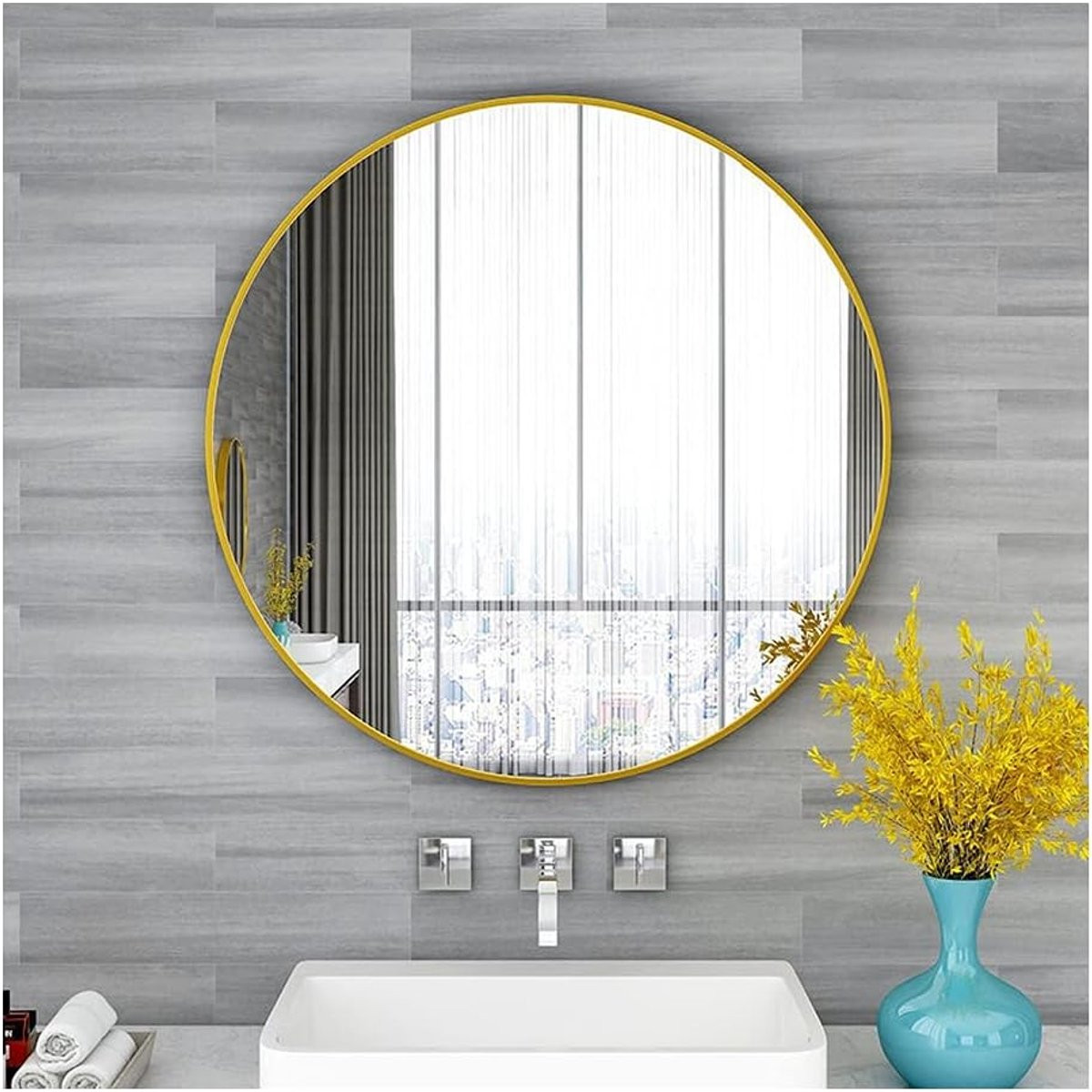 Ronde Wandspiegel met Aluminium Frame - Decoratieve Spiegel met Anti-shatter Behandeling - Diameter: 40 cm