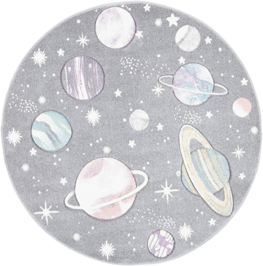 Isabelle & Max Carousel Kids Space Area Rug In Grey / Lavender Grey;Lavender Round 160 cm