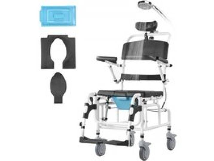 VEVOR Duschrollstuhl, 440 mm breiter Toilettenrollstuhl aus Aluminiumlegierung für Innendusche, Toilettenstuhl mit Bremse für behinderte Erwachsene, Rollstuhl mit einer Tragkraft von 136 kg