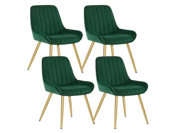 Lestarain Esszimmerstühle 4er Set Retro Samt Dunkelgrün Metallbeine 150 kg belastbar Gepolstert Für Küche Für Wohnzimmer
