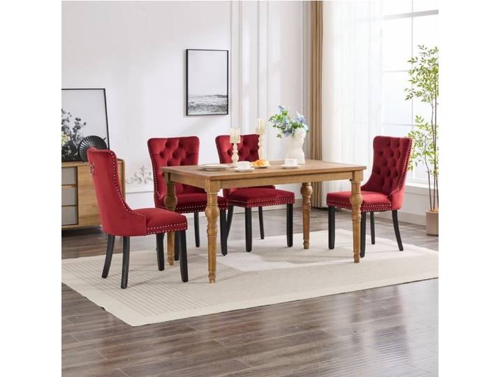 Chaise Salle A Manger Velours Rouge Modele Capitonne FloraGrace Pour Salle A Manger Montage 15 Min 50x65x95cm