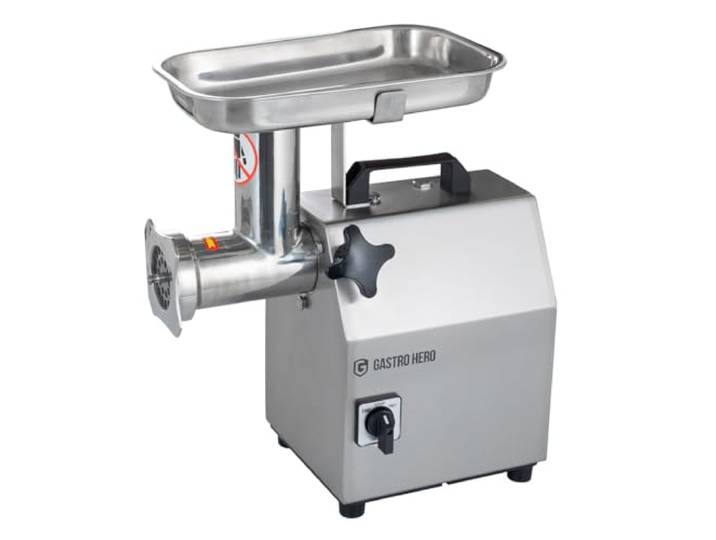 GastroHero Fleischwolf, 120 kg/Stunde, Edelstahl FWE120 2 Lochscheiben Ø 6 mm & Ø 8 mm, multifunktional, Hackfleisch, Pasteten oder Brotaufstriche, einfache Handhabung, 43x23x44 cm
