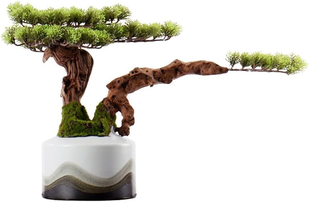 Kunstplant Bonsai Groen - Levensgetrouwe nep boom voor woonkamer decoratie - Hoogte: 60 cm