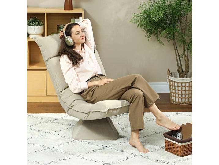 Chaise de sol pivotante 360° – Dossier réglable 5 positions – Pliable – Beige – Polyester