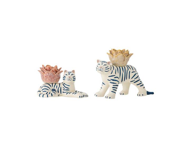 Kerzenhalter-Set Tigris – handbemaltes Steingut (2er-Set) - Bunt - Luxusbetten24