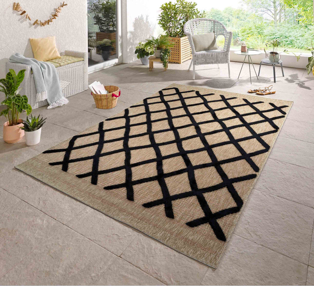 Natur Pur Deborah Geometric Shapes Braided Indoor / Outdoor Area Rug Black Rectangle 200 x 290cm