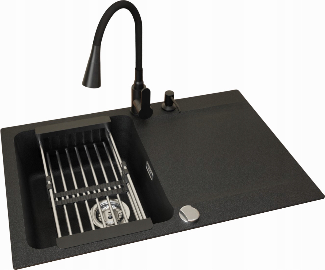 Waschbecken Franke Orion Oid Black 611-78 Black Onyx Quartz Flexo Armatur