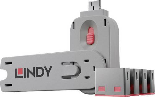 LINDY USB-A Port Schloss USB-Lock + Key 4er Set Rosa inkl. 1 Schlüssel 40450