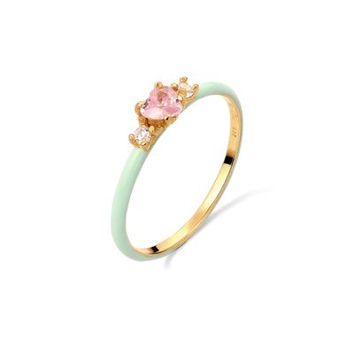 Silberring ELLI "Ring Herz Zirkonia Pink Emaille 925 Sterling Silber vergoldet" Gr. 52, gold, Fingerringe, Damen, 52, Silber 925 (Sterlingsilber), Silberring