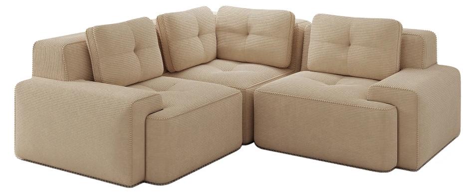 Modulares Sofa - 4-Sitzer Wohnzimmersofa - Cordstoffbezug - Tiefe Sitzfläche - Rahmenloses Design - Rutschfest und stabil - Beige