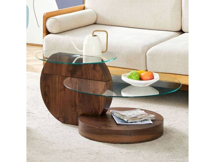Table Basse Design Multicouche en Verre trempé Minimaliste Moderne Table de Salon avec Rangement Moderne Matériau MDF TABLE BASSE