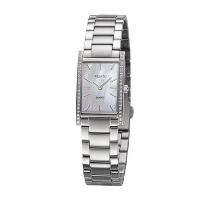 Quarzuhr REGENT, silber (silberfarben, perlmuttfarben), Armbanduhren, Damen, silberfarben, Quarzuhr, Armbanduhr, Damenuhr, Edelstahlarmband, analog, Glassteine