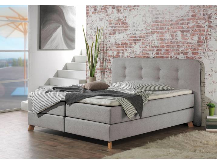 Boxspringbett, Struktur fein, Silbergrau, 202×210 cm, Knopfheftung, Modern, Home Affaire