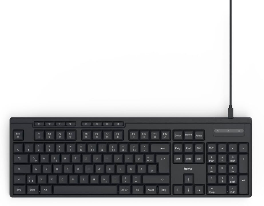 Hama Tastatur "Tastatur CK-200 (kabelgebunden, QWERTZ, Media-Tasten)", schwarz, Tastaturen, Tastatur